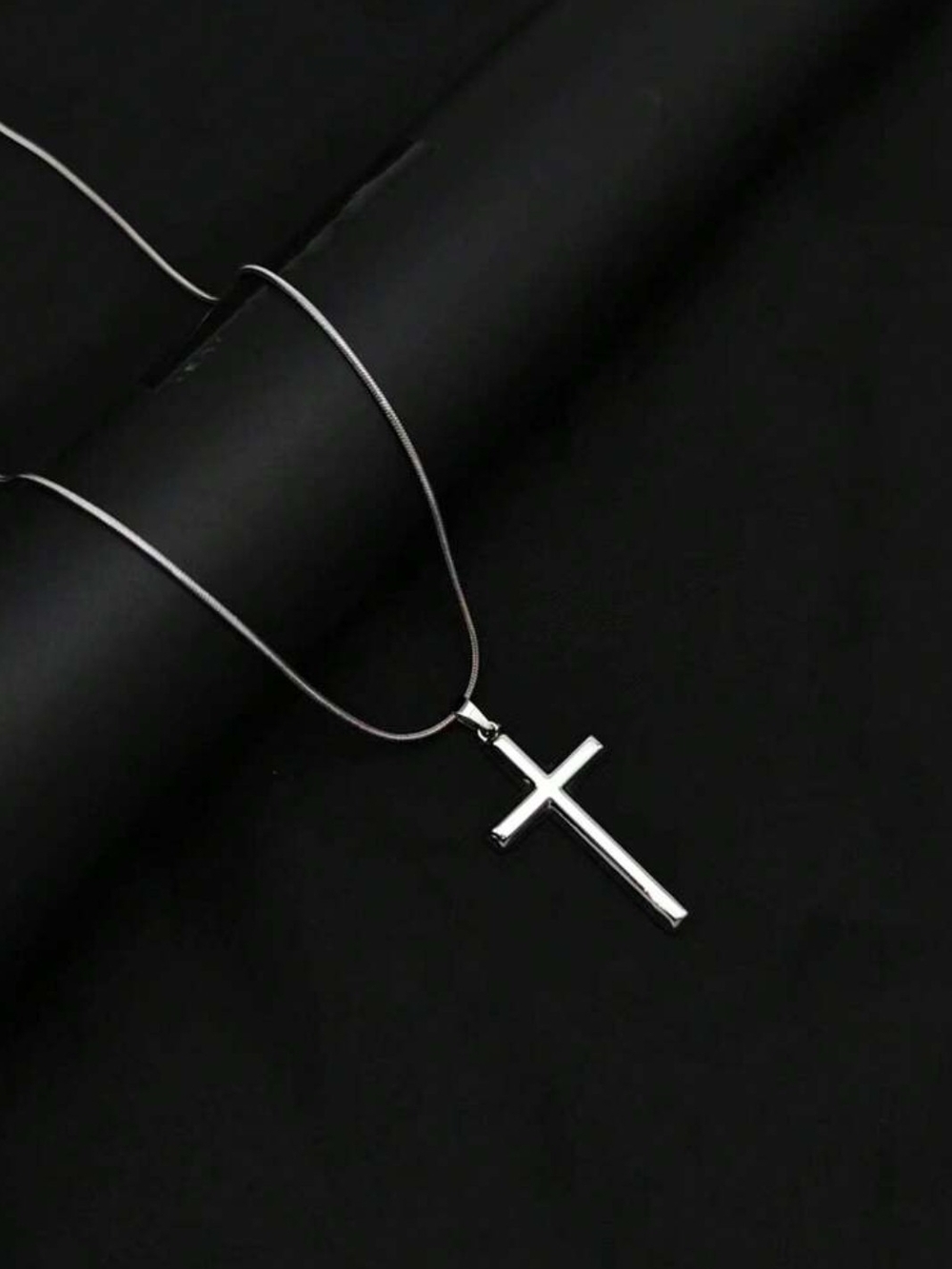 Silver Snake Chain Cross Pendant Necklace
